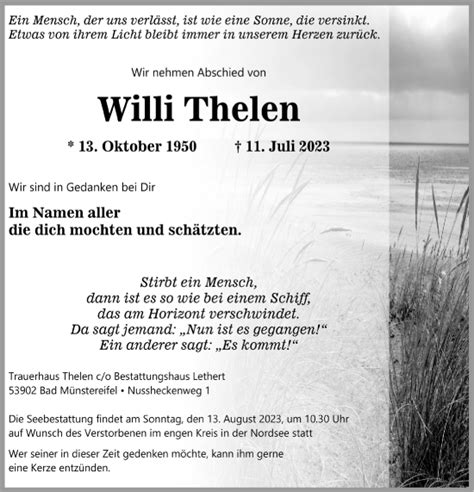 Traueranzeigen Von Willi Thelen Wirtrauern