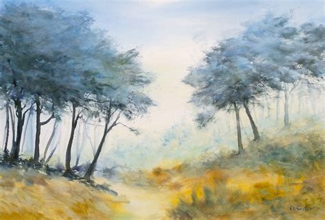 Arbres Bleus Dans La Brume Painting By V Ronique Le Forestier Artmajeur