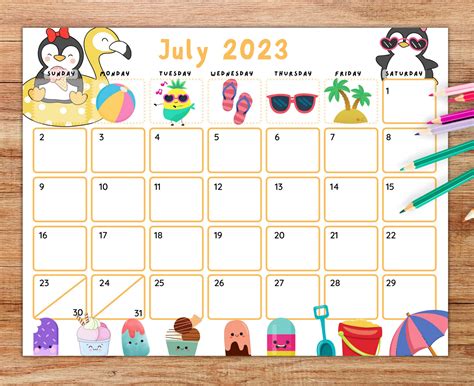 Editable July 2023 Calendar Cute Printable Fillable Planner Etsy