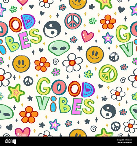 Good Vibes Hand Drawn Style Seamless Pattern Vector Doodle Trendy