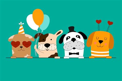 Tarjeta De Feliz Cumpleaños Con Perros Lindos Vector Premium