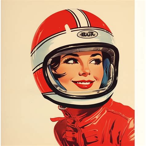 Vintage Matchbox Retro Racing Helmet Cartoon And 1960s Girl Illustration