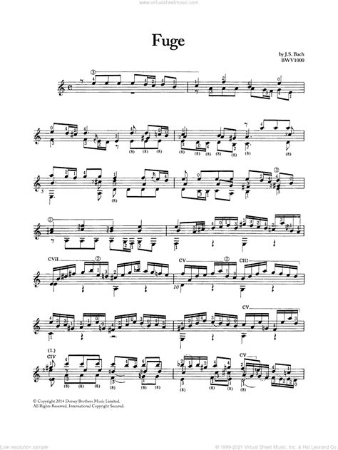 Fugue In A Minor BWV 1000 Sheet Music For Guitar Solo PDF