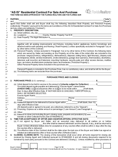 As Is Residential Contract For Sale Florida Real Estate Fill Out And Sign Printable Pdf