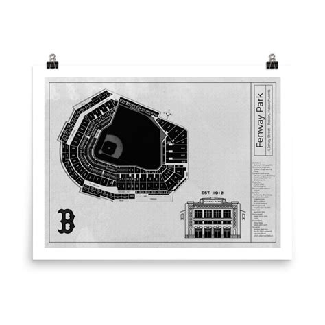 Poster Fenway Park Blueprint Art Print White Baseball Etsy