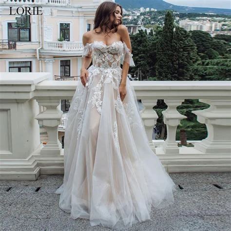 Lorie Champagne Boho Wedding Dress 2020 Lace Appliques Tulle Backless