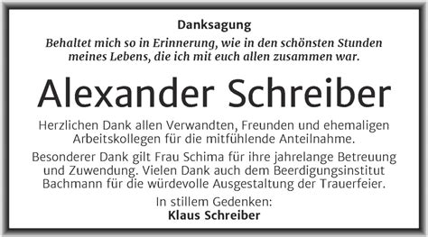 Traueranzeigen Von Alexander Schreiber Abschied Nehmen De