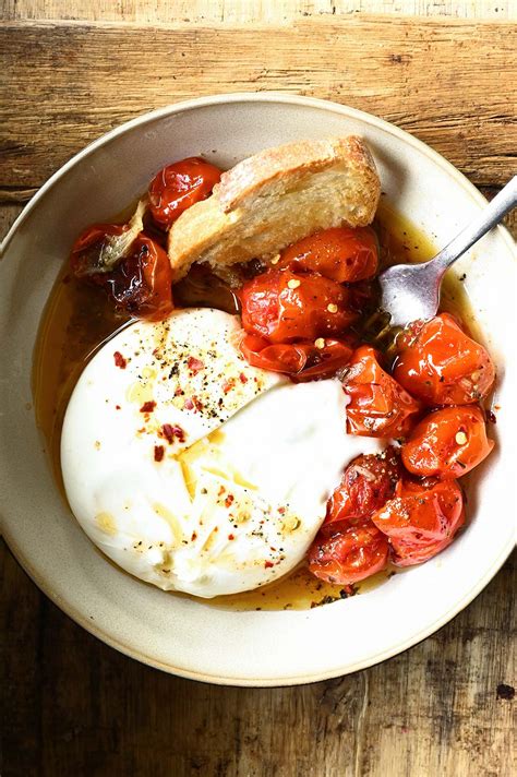 Charred Cherry Tomatoes With Burrata Serving Dumplings