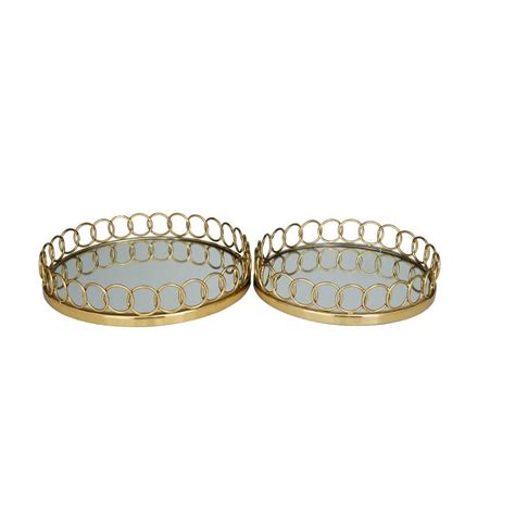 Litton Lane Gold Stainless Steel Mirrored Decorative Tray With Circle