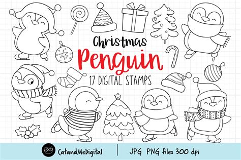 Christmas Penguin Digital Stamp Graphic By Catandme · Creative Fabrica