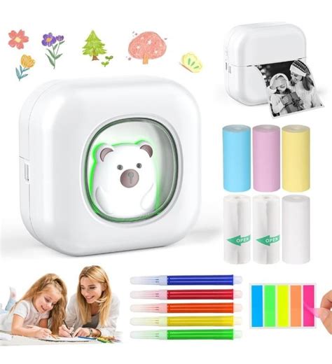 Inkless Mini Sticker Printer Mini Thermal Printer with 6 Rolls Thermal Paper & Color Pen ...