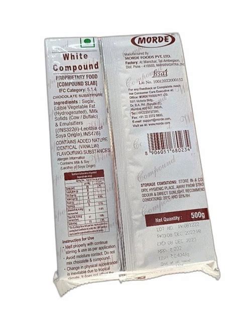 Rectangular Bar Morde White Chocolate Compound Packaging Size G At