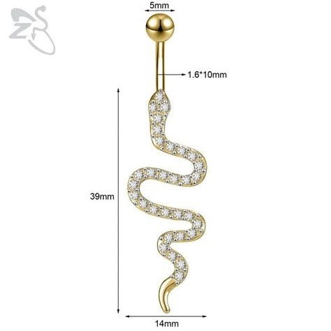 Zs Pc Gold Color G Stainless Steel Belly Ring Snake Heart Shiny Cz