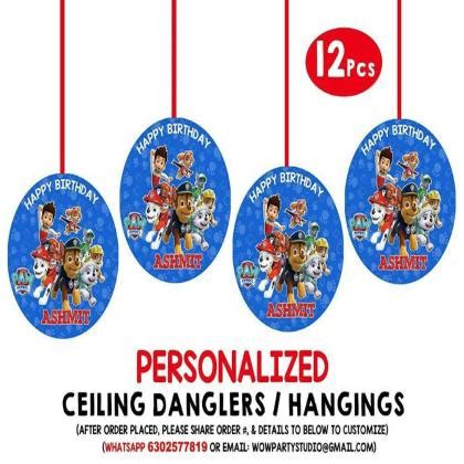 Wow Party Studio Personalized Paw Patrol Theme Ceiling Hangings