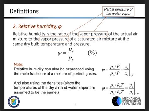 Solved Definitions Partial Pressure Of The Water Vapor Chegg