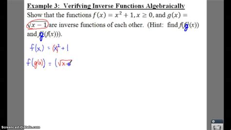 Pc 1 6 Notes Example 3 Verifying Inverse Functions Youtube