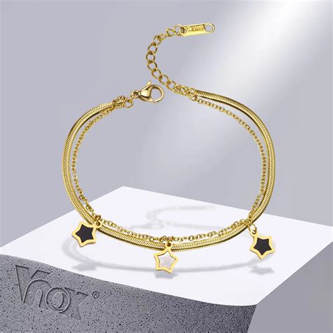 Vnox Duplo Correntes Pulseiras Para Mulher Estrelas Charme Cor Do