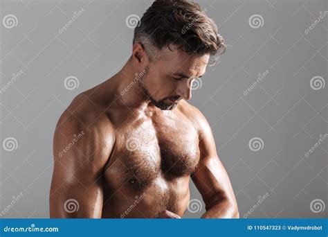 Close Up Portrait Of A Muscular Mature Shirtless Sportsman Stock Image Image Of Bodybuilding