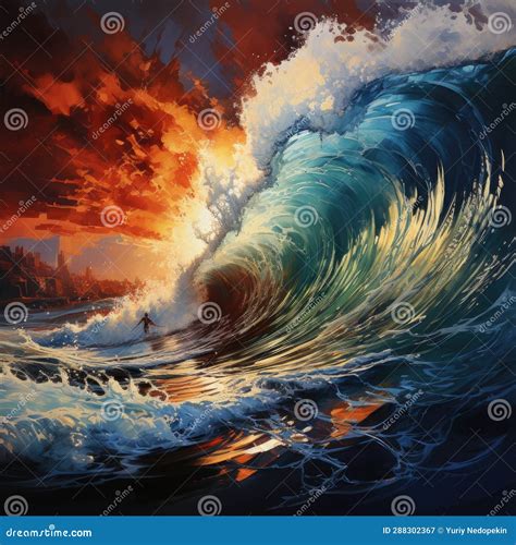 Exhilaration of a Surfer Riding Massive Waves Stock Image - Image of