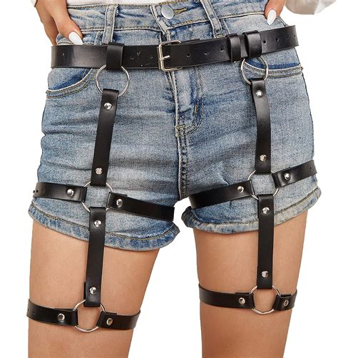 Limmion Sexy Punk Leder Harness Strumpfband Verstellbar Taille Bein