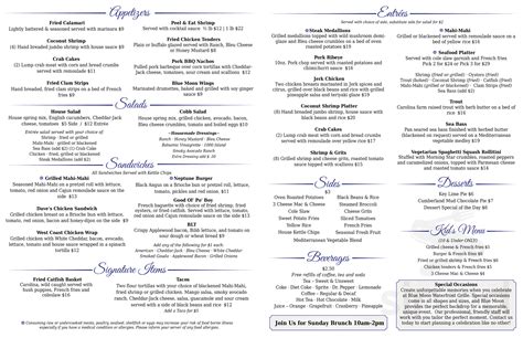 Blue Moon Waterfront Grille Menus In Nashville Tennessee United States