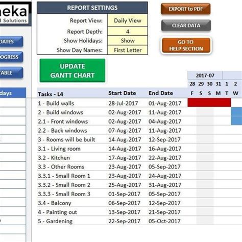 WBS Gantt Chart Excel Template Easy Project Management - Etsy