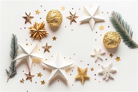 Premium Ai Image Christmas Flat Lay Backdrop With Ornamental Stars