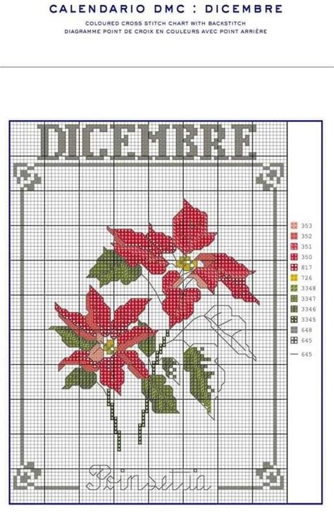 A Cross Stitch Pattern With Poinsettias And The Words December Written