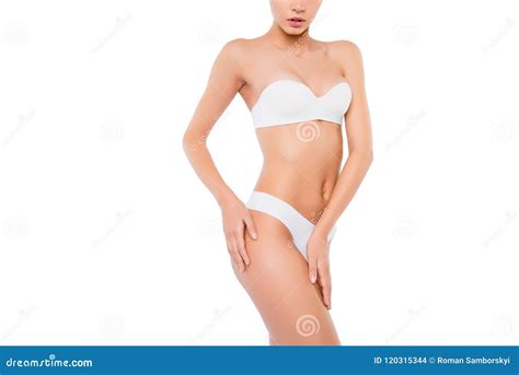 Closeup Photo Of Slim Woman With Perfect Body In Underwear Isolated On