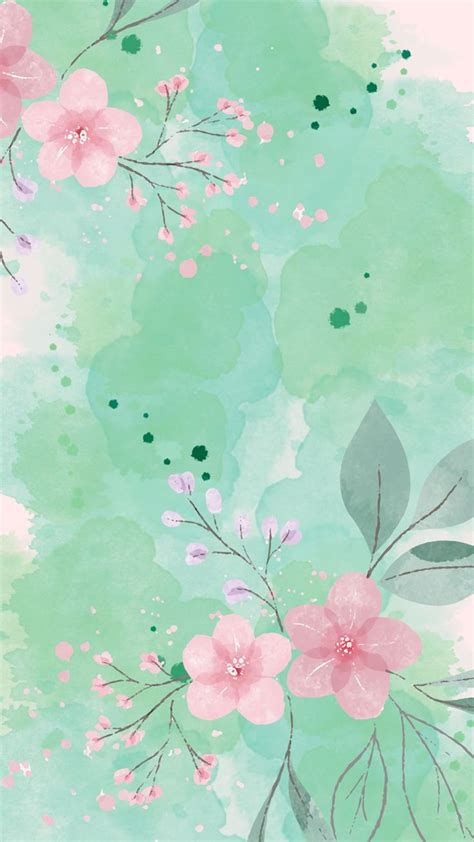 Green And Pink Watercolor Flower Phone Wallpaper Mhek Creativess Ko