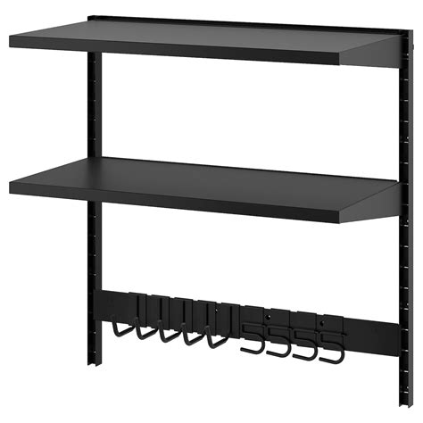 Bror Wall Shelf Combination With Hooks 2 Shelves Black 88x45x90 Cm Ikea Germany