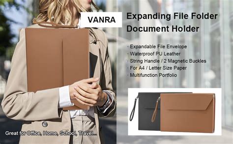 VANRA Expanding File Folder Organizer PU Leather Document Holder File