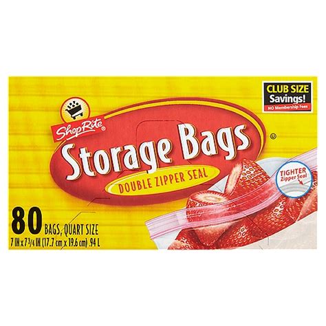 Shoprite Double Zipper Seal Storage Bags Quart Size 80 Count