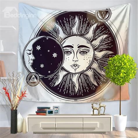 Anthropopathic Sun And Moon Black And White Pattern Decorative Hanging