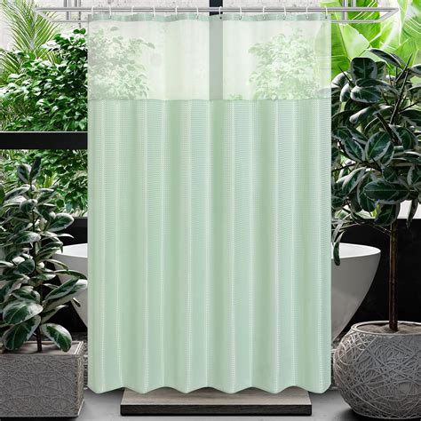Gibelle Waffle Weave Shower Curtain With Mesh Top Window