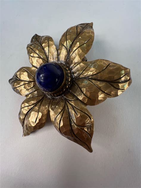 Lot Joseff Of Hollywood Gilt Brass Hammered Flower Pin Brooch With