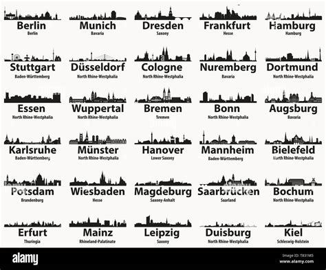 Allemagne Plus Grandes Villes Skylines Silhouettes Vector Set Image