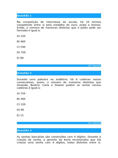 Arranjo Simples Exercícios Resolvidos Pdf