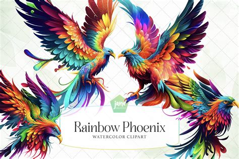 Rainbow Phoenix Sublimation Clipart Graphic By JaneCreative Creative