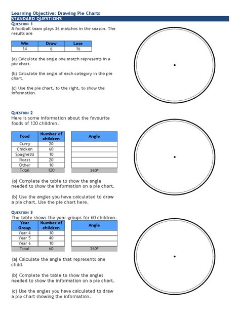 Pie Charts Worksheet