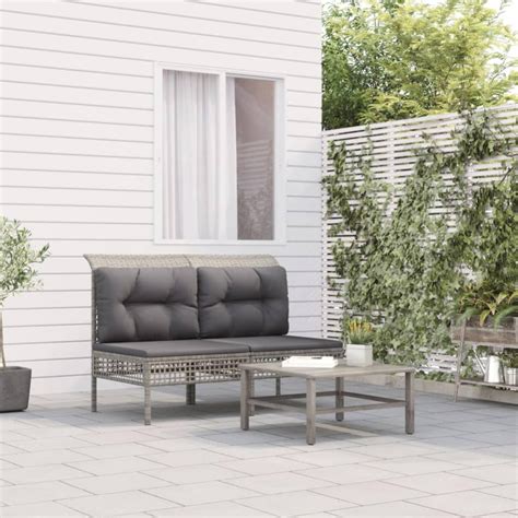 The Living Store Canap S Centraux De Jardin Et Coussins Pcs Gris