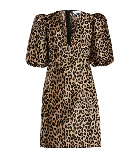 Womens Ganni Grey Leopard Puff Sleeve Mini Dress Harrods Au