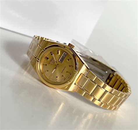 Seiko 5 Automatic Ladies Dress Watch Sym600k1 All Gold Day And Date Dial Gold Stainless Steel