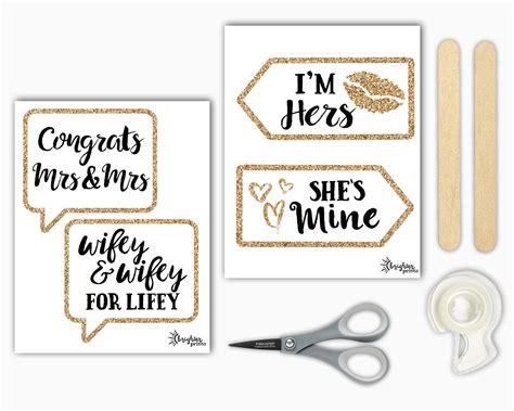 Gay Wedding Printable Photo Booth Props Mrs And Mrs Gold Etsy