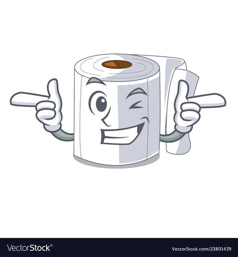 Wink Character Toilet Paper Rolled On Wall Vector Image