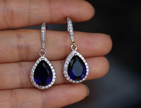 Dark Sapphire Blue Earring Cz Sapphire Earring Drop