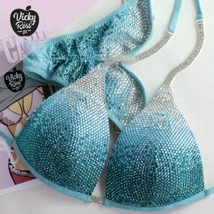 Aqua Ombre NPC IFBB Competition Bikini Suit With Push Up By Vicky Ross