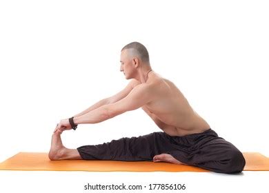 Athletic Man Naked Torso Practicing Yoga Stock Photo 177856106