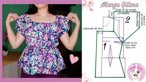 34 BLUSA LINDA PARA DAMA CON ELASTICO Y MANGA GITANA PATRÓN Y