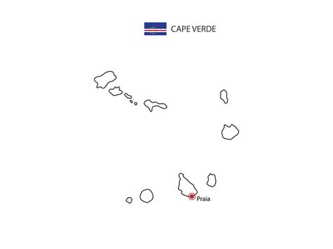 Hand Draw Thin Black Line Vector Of Cape Verde Map With Capital City